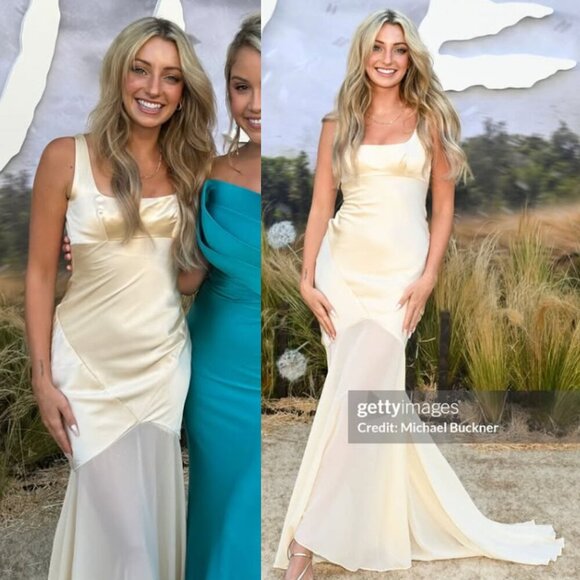 House of CB Vittoria Maxi Gown Champagne Ivory Chiffon Satin Floor Length Size M - Picture 15 of 16